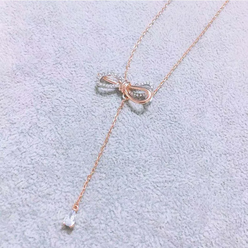 Хит продаж ожерелье с бахромой и бантом Женская Золотая короткая цепочка до