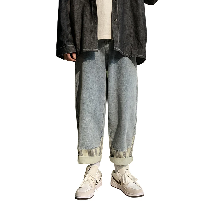 

Korean Fashion Hip Hop Patchwork Jeans 2021 Kpop Couple Denim Pants Harajuku Loose Casual Trousers Men Clothing Streetwear