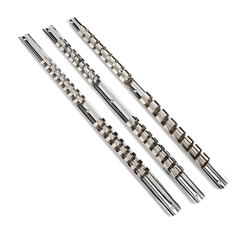 

3Pcs Socket Rack Holder 1/4 Inch 3/8 Inch 1/2 Inch with 16 Clips on Rail Tool Organizer Storage