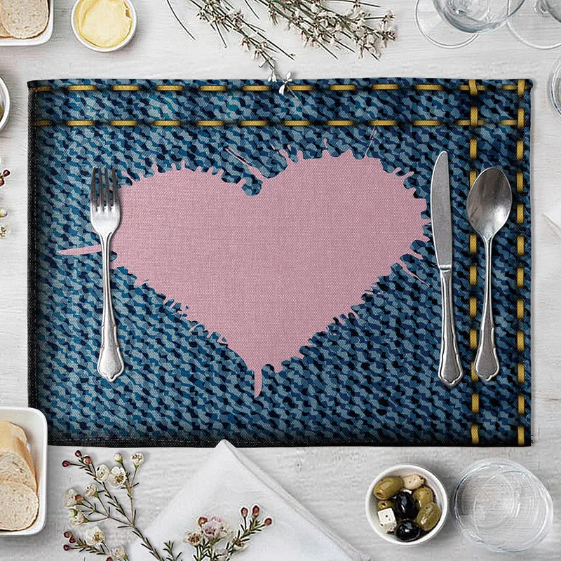 Коврик с сердцем для стола кухонные коврики в скандинавском стиле джинсовый