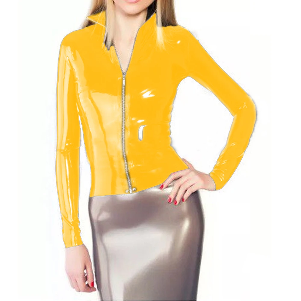 Повседневная Эластичная куртка-водолазка на молнии средней длины Женский Топ в