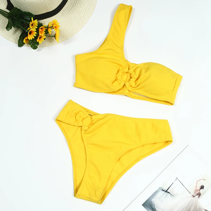 

High Waist Bikini 2021 Woman Sexy One Shoulder Swimwear Women Swimsuit High Leg Bikinis Set Brazilian Swimming for Bathing Suit