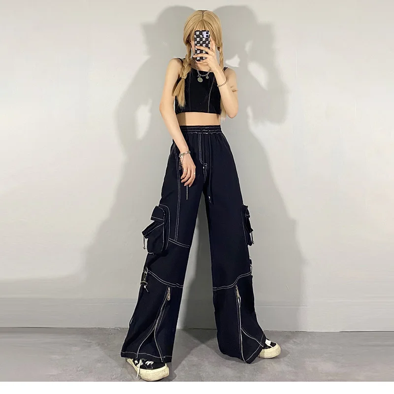 

Cowboy Cargo Pants Fashion Wide Leg Denim Trousers 2020 Autumn Women's Jeans Zipper High Waist Loose Casual