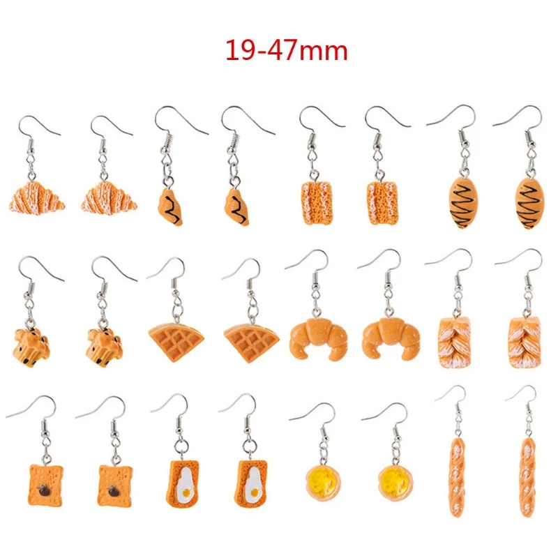 

12Pair Simulation Food Croissant French Bread Toast Dangle Drop Earrings Kit Cute Unique Baguettes Earrings Set Jewelry