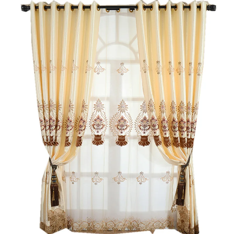 

New Style Curtains for Living Dining Room Bedroom Luxury European Style Embroidery Curtains Tulle Finished Product Customization