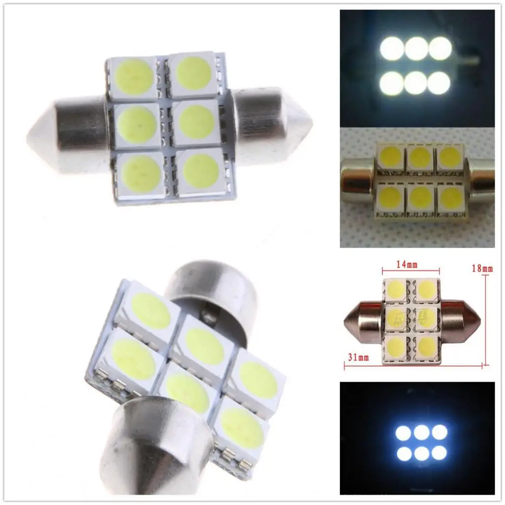 

4pcs 6SMD 5050 LED Bulbs 600K Dome Map Trunk Number Plate Light