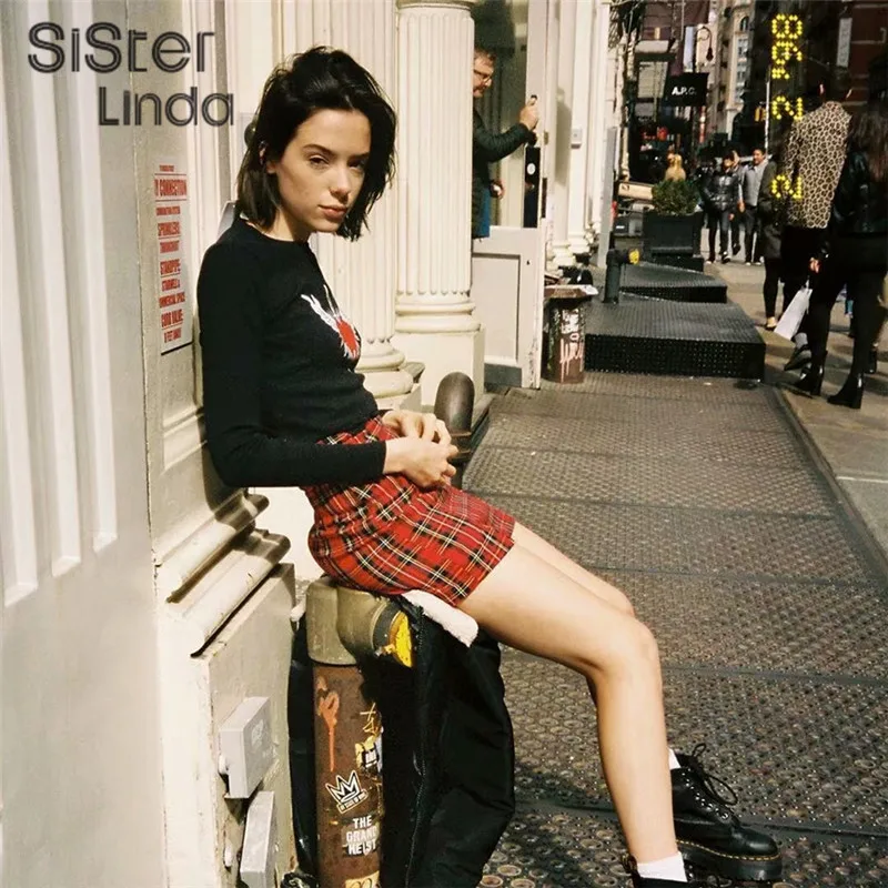 Sisterlinda простая красная короткая облегающая клетчатая юбка женская летняя модная мини-юбка с высокой талией уличная Короткая юбка для отдыха