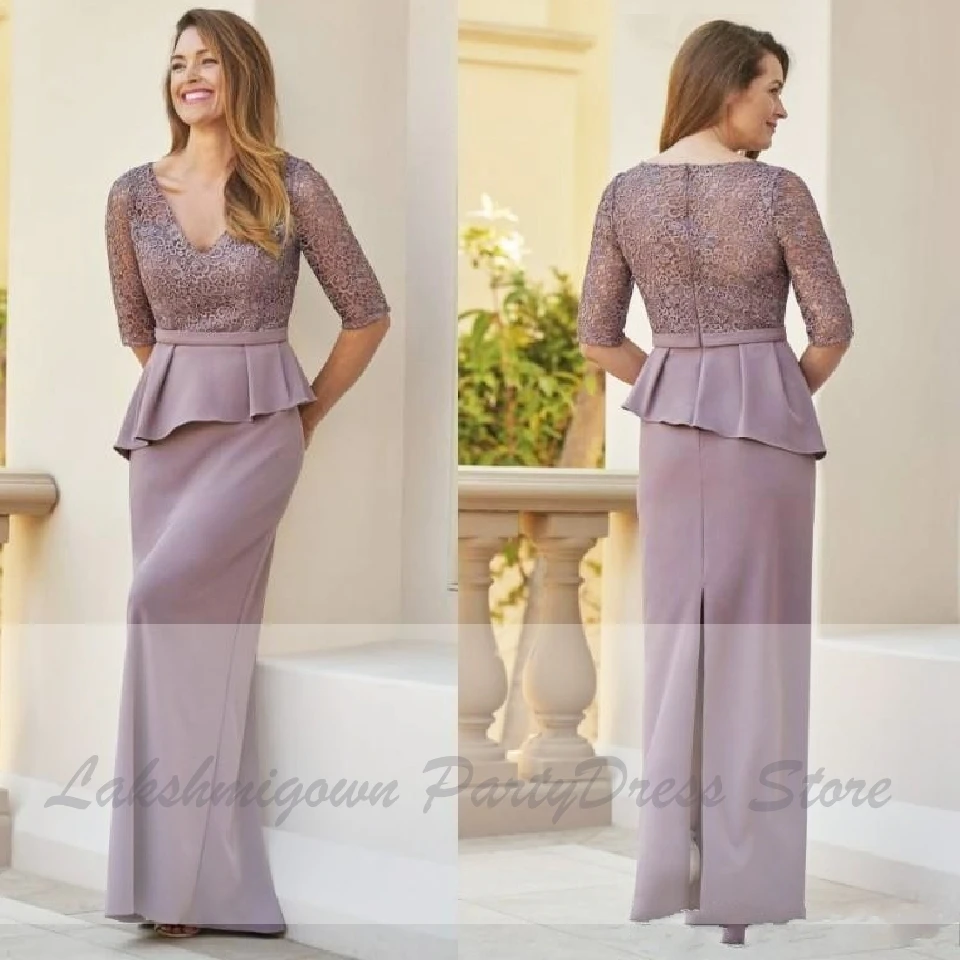 Lakshmigown, винтажные атласные платья для мам, для свадеб, кружевные, половина рукава, элегантные, длинные, вечерние платья, Vestido de Madrinha