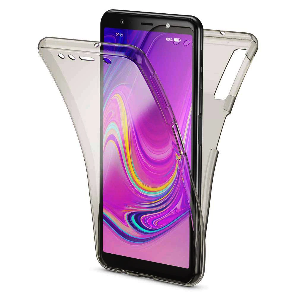 360 градусов чехол для samsung Galaxy A50 A30 A40 A10 A20e A20 A70 S10 плюс S8 S9 Примечание 10 силиконовый чехол 2 в 1 передний мягкая накладка на заднюю панель из ТПУ - Цвет: Черный