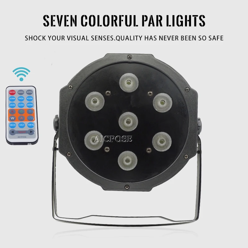 

16pcs/lots 7*12w Remote lights 7x12W led Par lights RGBW 4in1 flat par led dmx512 disco lights professional stage dj equipment