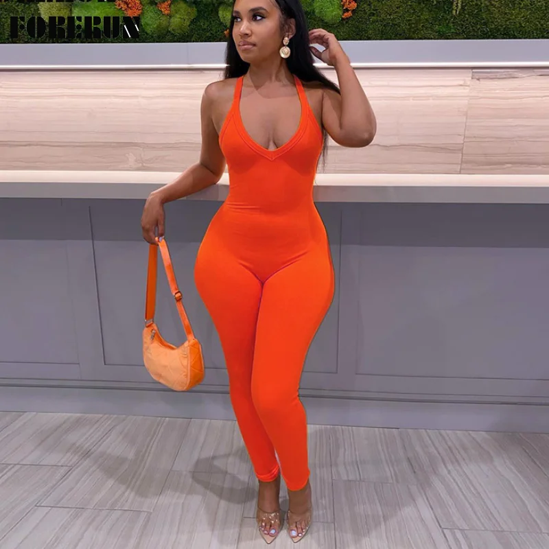 

Комбинезон FORERUN женский в рубчик, пикантный облегающий Ромпер без рукавов, на тонких бретелях, с открытой спиной, одежда для фитнеса и тренир...