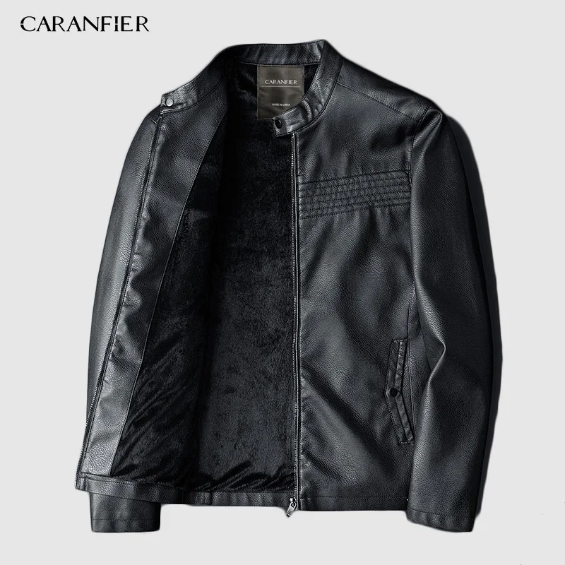 Модные зимние мужские куртки CARANFIER из искусственной кожи пальто мотоциклетная