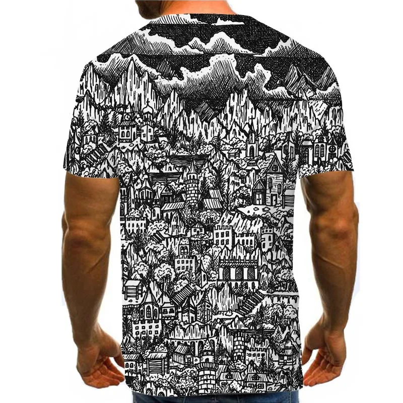 

Men Graphic T Shirts Round Neck 3D Print Short Sleeve Daily Tops Black And White Tees