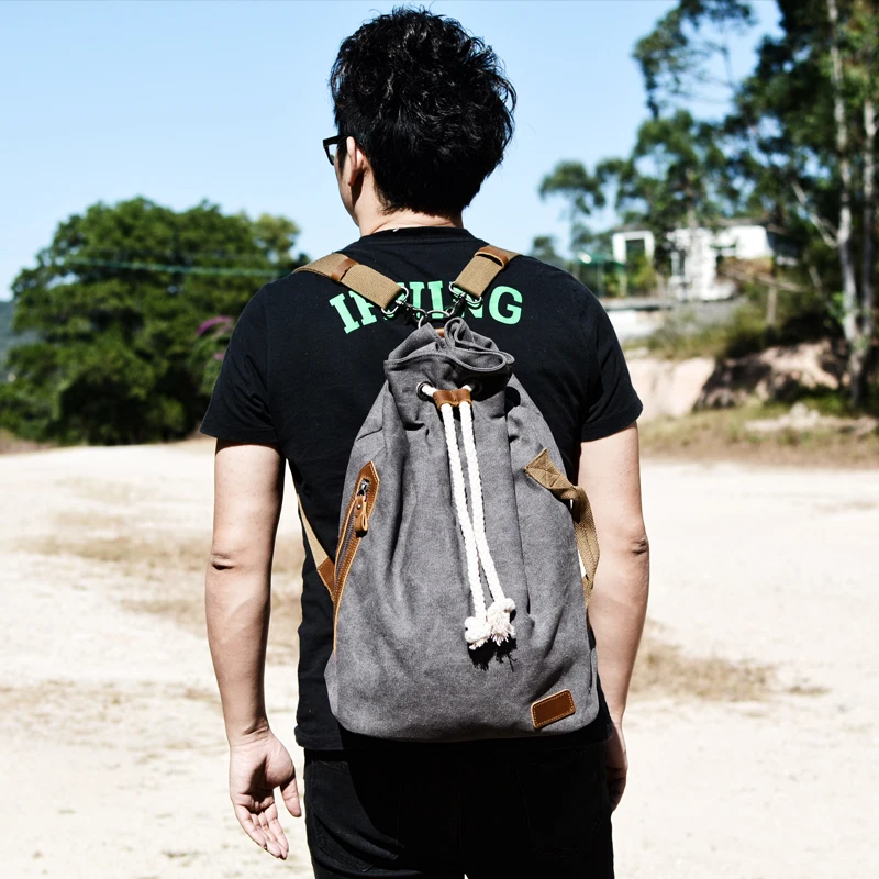 Retro rucksack shoulder bag drum bag sports gym bag travel backpack bucket bag men