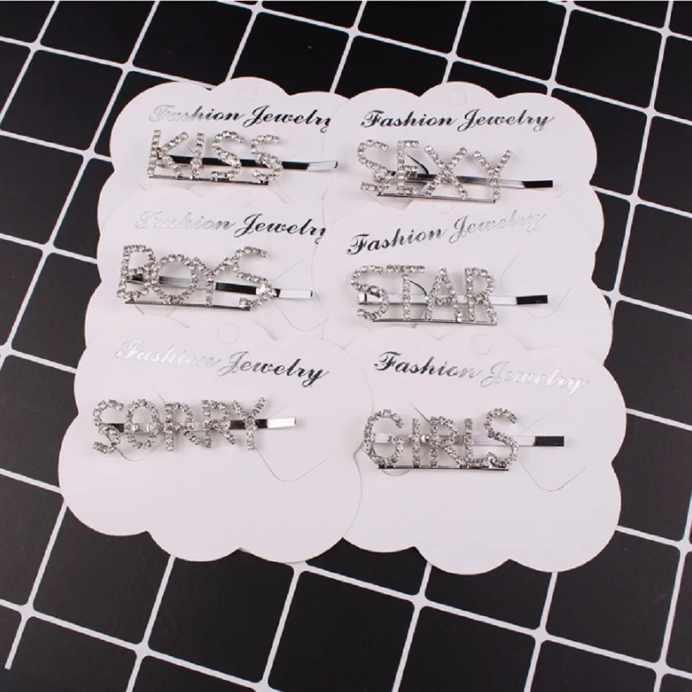 Модные стразы с надписями на английском языке заколка для волос девочек подарок
