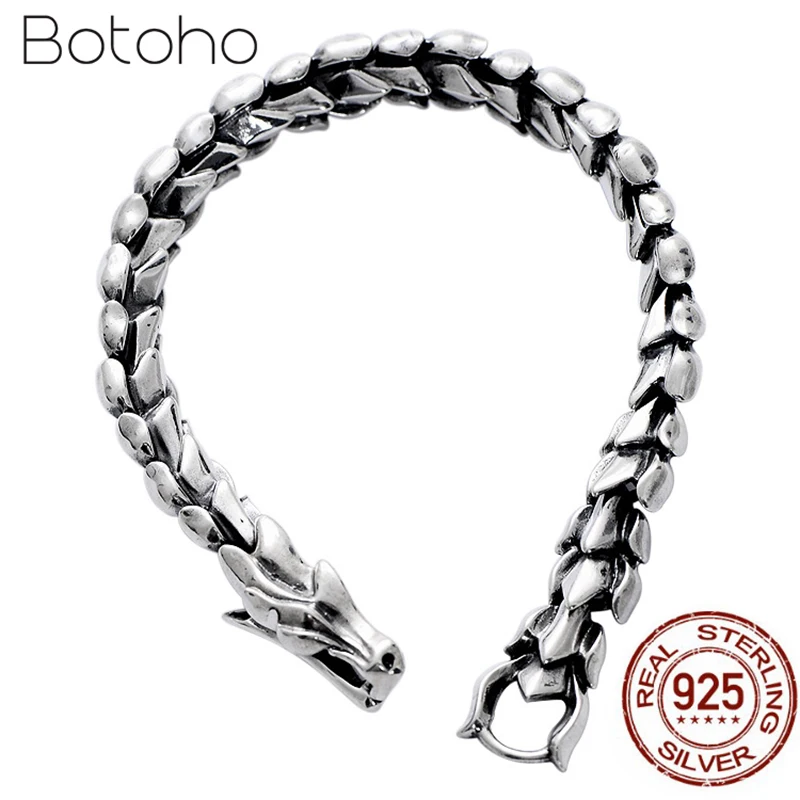 Браслет из серебра 925 пробы с цветными драконами для мужчин винтажный браслет