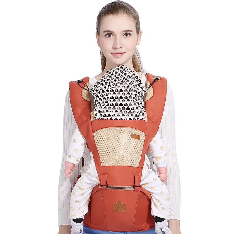 Linght Orange QINHU, хлопок, переноска для ребенка, мягкое сиденье, материал для здоровья, эргономичный слинг для ребенка, накидка для лица, кенгуру, большой ремень для ребенка - Цвет: Linght Orange