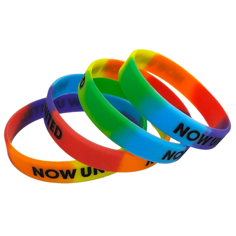 1PC NOW UNITED Rainbow Color Silicone Bracelets&ampBangles Letters Wristband Sports Rubber Fashion Jewelry Gifts SH327 | Украшения и