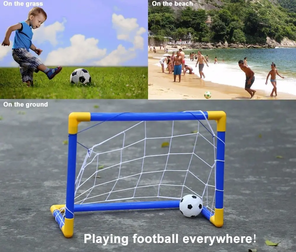Hot! Folding Mini Football Soccer Ball Goal Post Net Set + Pump Kids Sport Indoor Outdoor Games Toys Child Birthday Gift Plastic | Спорт и
