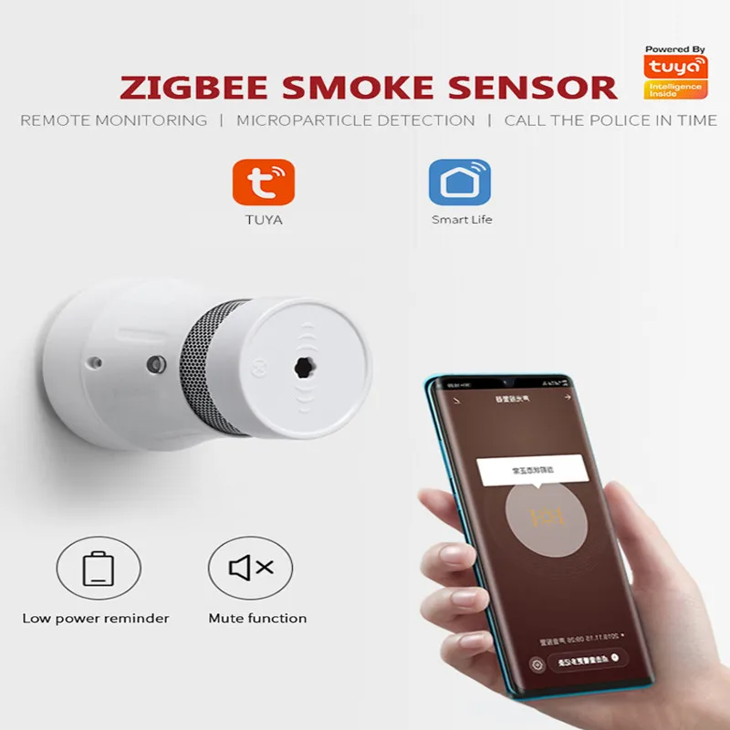 

Детектор дыма Tuya Smart Life, Wi-Fi детектор дыма, управление через приложение, 85 дБ Предупреждение Датчик противопожарной сигнализации, домашняя с...