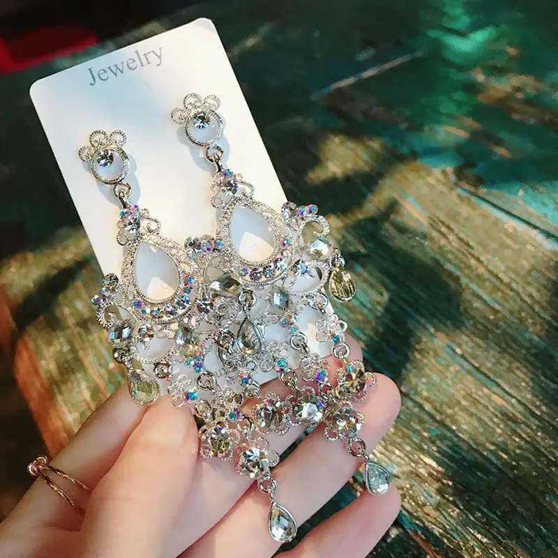 Серьги-подвески женские корейский стиль разноцветные с кристаллами в винтажном