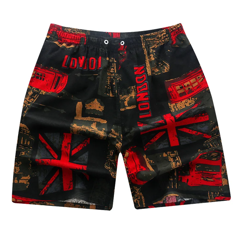 

2021 summer hot style flax quick-drying shorts printed cotton shorts men loose big yards beach leisure shorts