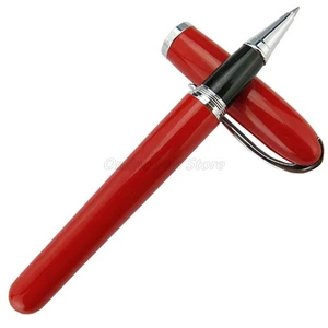Baoer 516 Vivid Red Barrel Roller Ball Pen Refillable Silver Trim Professional Office Stationery Writing Accessory