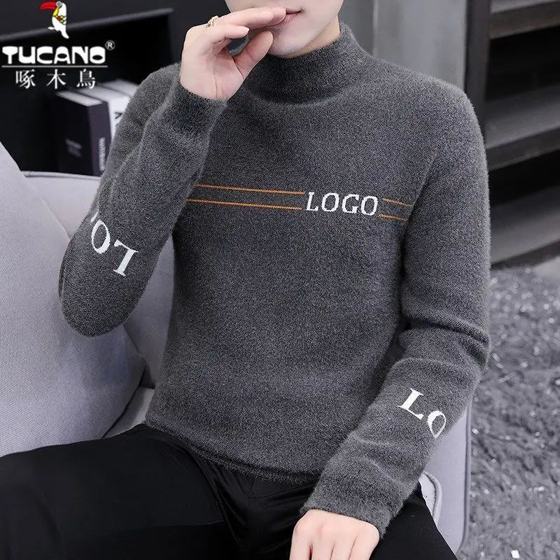 

Men 's Mock Neck Sweater Thickened Base Knitwear Warm Top Winter Sweater