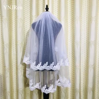 real photos two layer white ivory wedding veil lace fingertip long wedding accessories cheap voile bridal veils with comb