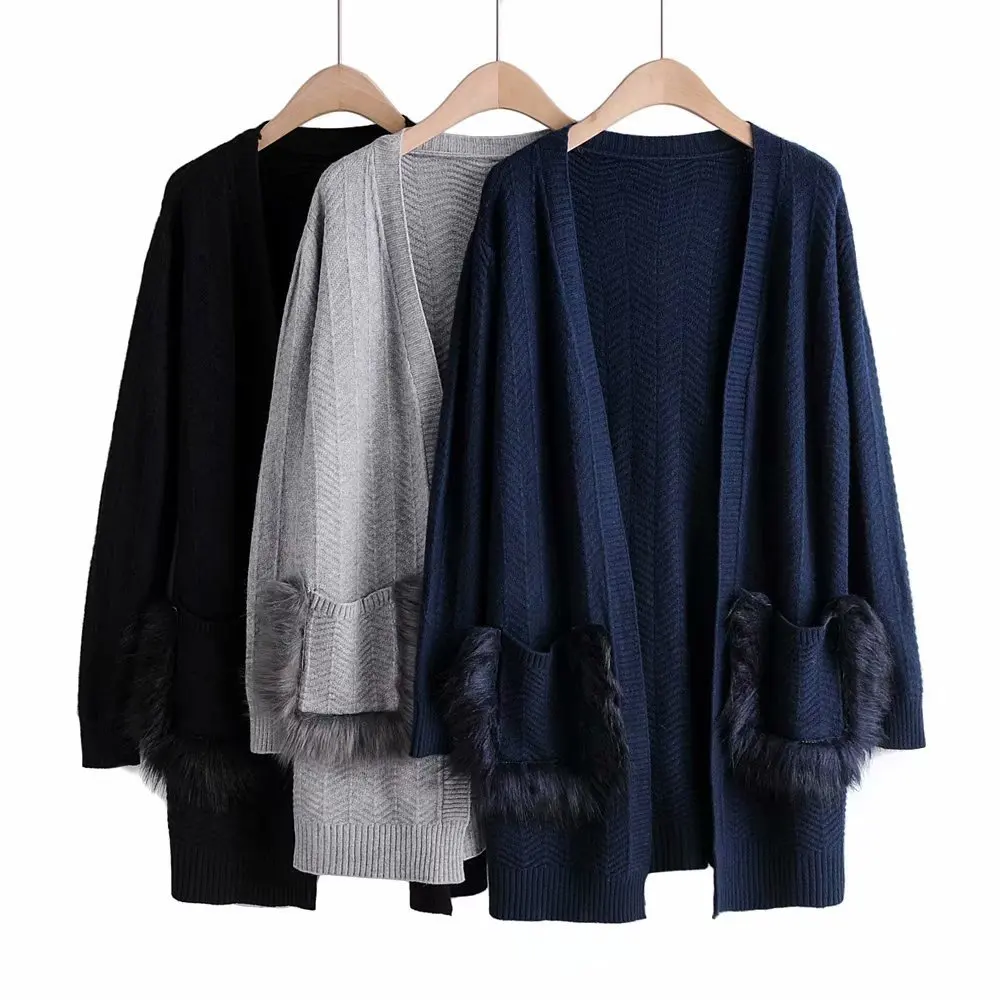 Женский длинный вязаный кардиган повседневный свободный Однотонный свитер с