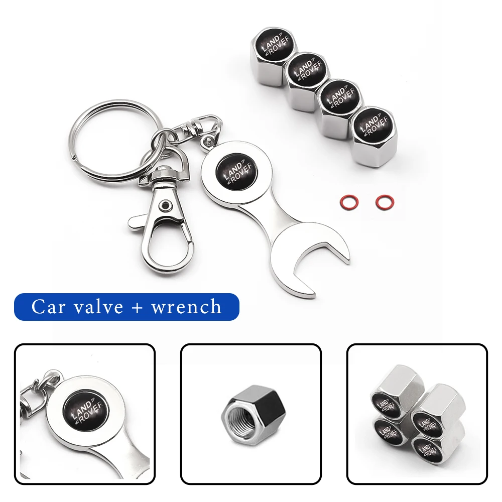 

4pcs Wheel Tire Valve Caps Wheel Tire Parts Valve Stem Caps Cover Keychain For Land Rover Range Rover Sport Evoque Discov