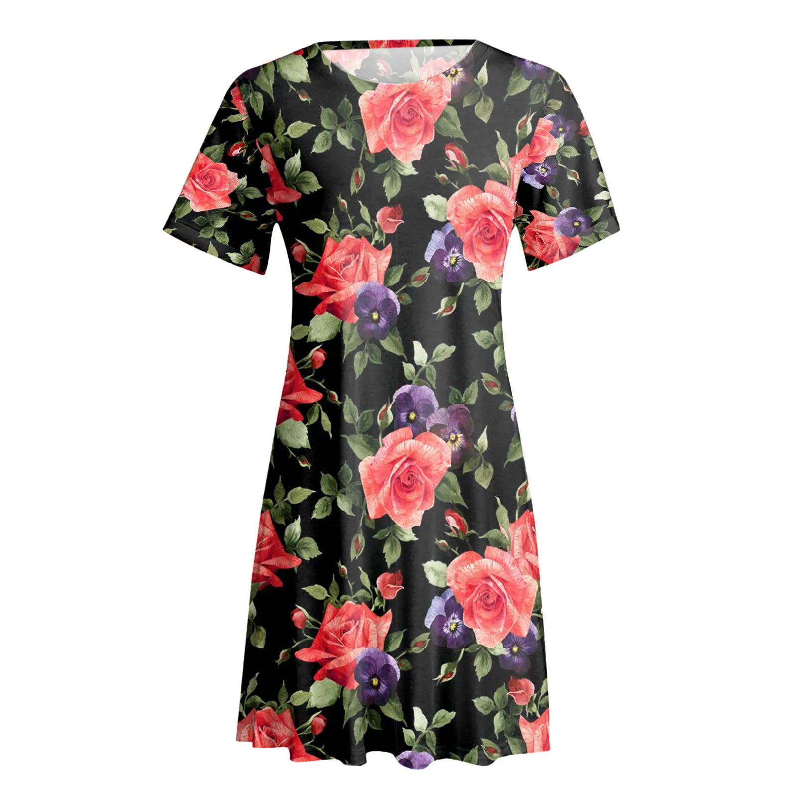 

Summer ladies fashion polyester casual short-sleeved creative printing comfortable beach seaside must-have O-neck short 02*