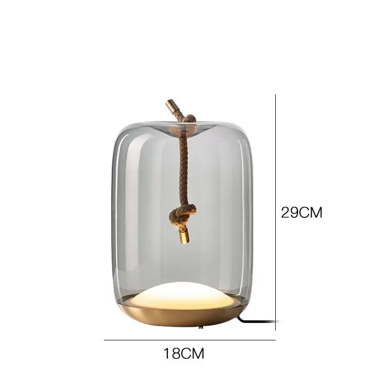 D18cm H29cm Скандинавские креативные дымовые серые стеклянные лампы для гостиной, Светодиодный настольный светильник, пеньковое украшение, железная спальня, освещение для Кабинета - Цвет абажура: D18cm H29cm