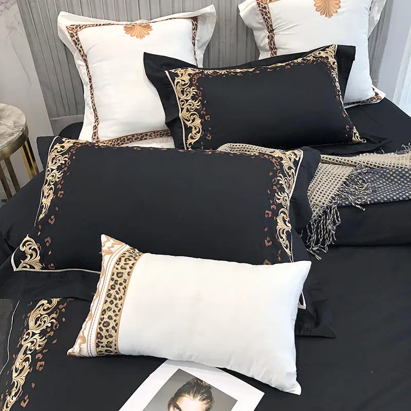 Роскошное постельное белье с вышивкой черный комплект постельного белья