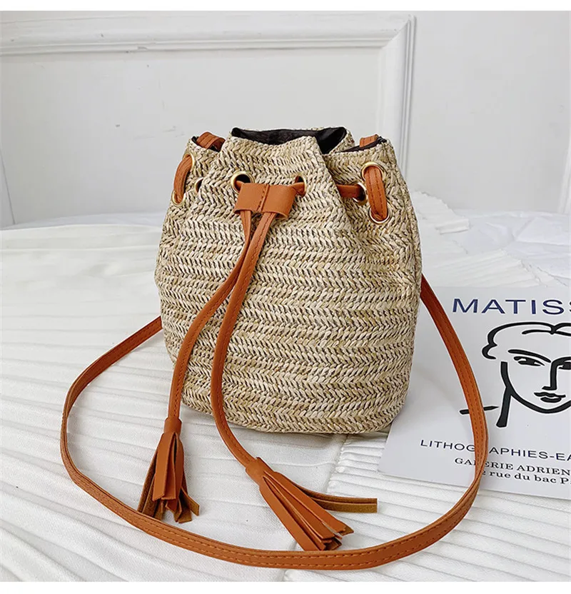 Летняя женская плетеная Сумка из ротанга Соломенная Сумка-ведро модная сумка