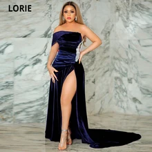LORIE Navy Blue Mermaid Evening Dresses Velvet Beading 2020 High Split Prom Dresses Pearls Formal Party Second Reception Gowns (3)