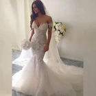 Новые модные элегантные кружевные свадебные платья русалки с открытой спиной Свадебные платья с открытыми плечами и рукавами для невесты с аппликацией 2020