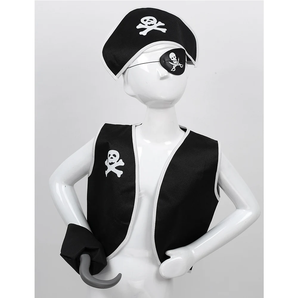 Костюм пирата TiaoBug для мальчиков на Хэллоуин черная жилетка с повязкой глаза