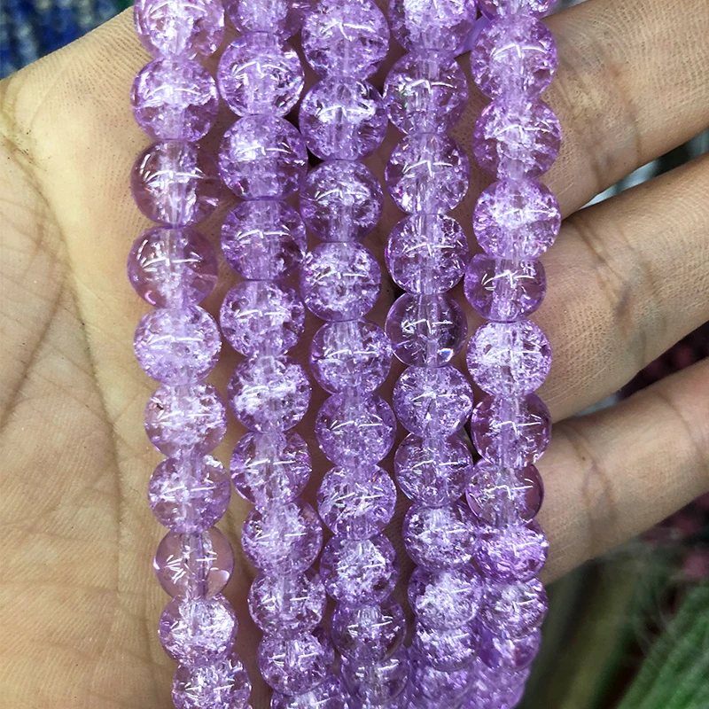 

6-12M Colorful Cracked Popcorn Crystal Spacer Glass Round Loose Beads For Jewelry Making DIY Bracelet Diy 15 inches