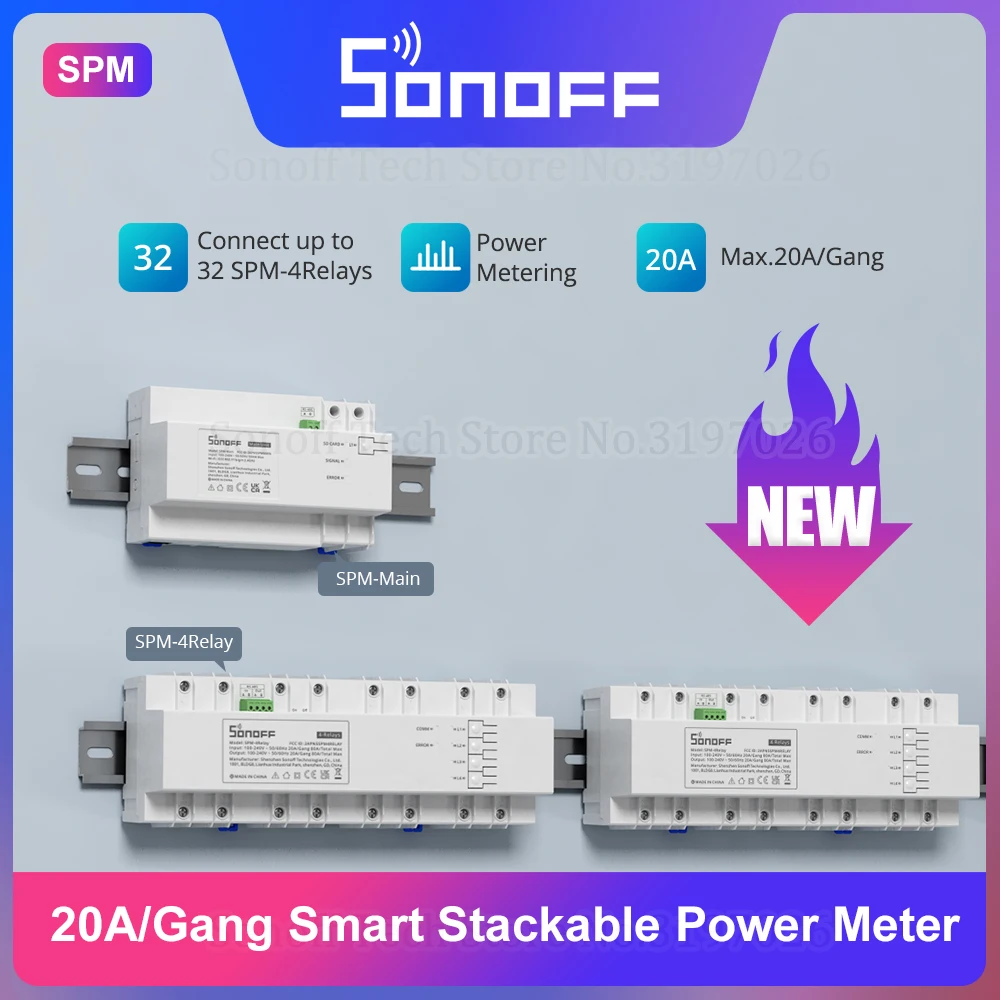 SONOFF SPM Smart Stackable Power Meter RS-485 20A/Gang 4-Relay Overload Protection Metadata Monitoring Management System | Электроника