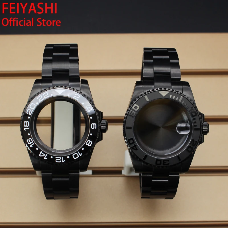 40mm Black Submariner Case Men's Watches Bracelet Watchband Parts For seiko nh35 nh36 miyota 8215 eta 2824 Movement 28.5mm Dial