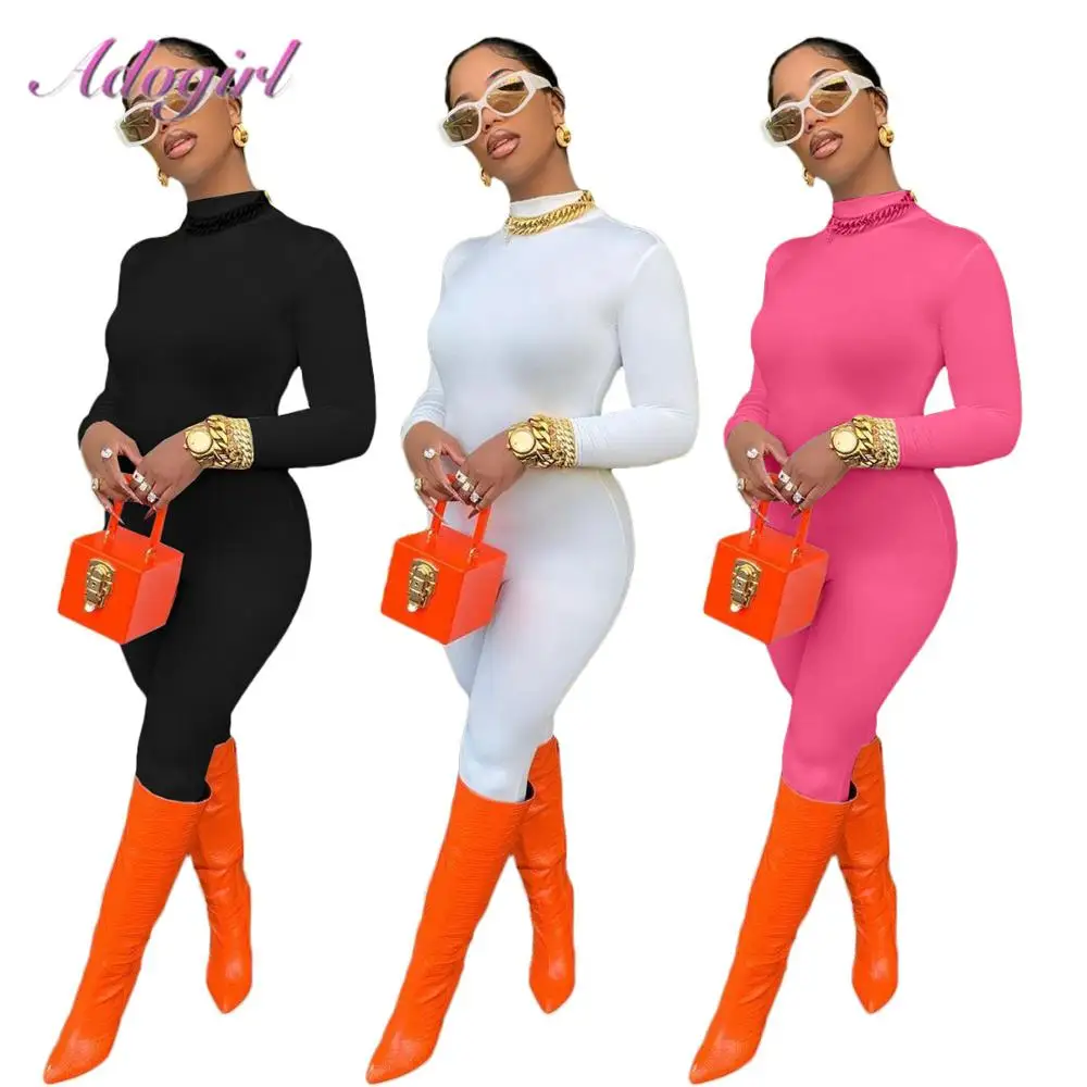 

Women Fitness Rompers Causal Plain Color Long Sleeve Turtleneck Bodycon Sport Jumpsuit One Piece Outfit Active Playsuit Overalls
