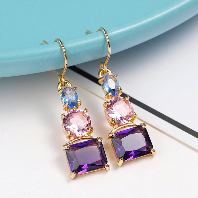 

New simple fashion color zircon gold plated ladies earrings