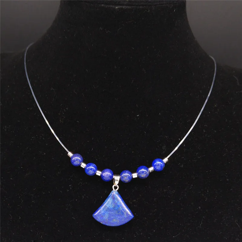 

2021 Tangling Stone Stainless Steel Necklace Fishing Line Scalloped Natural Stone Necklace Jewelry Cadenas Mujer N202358