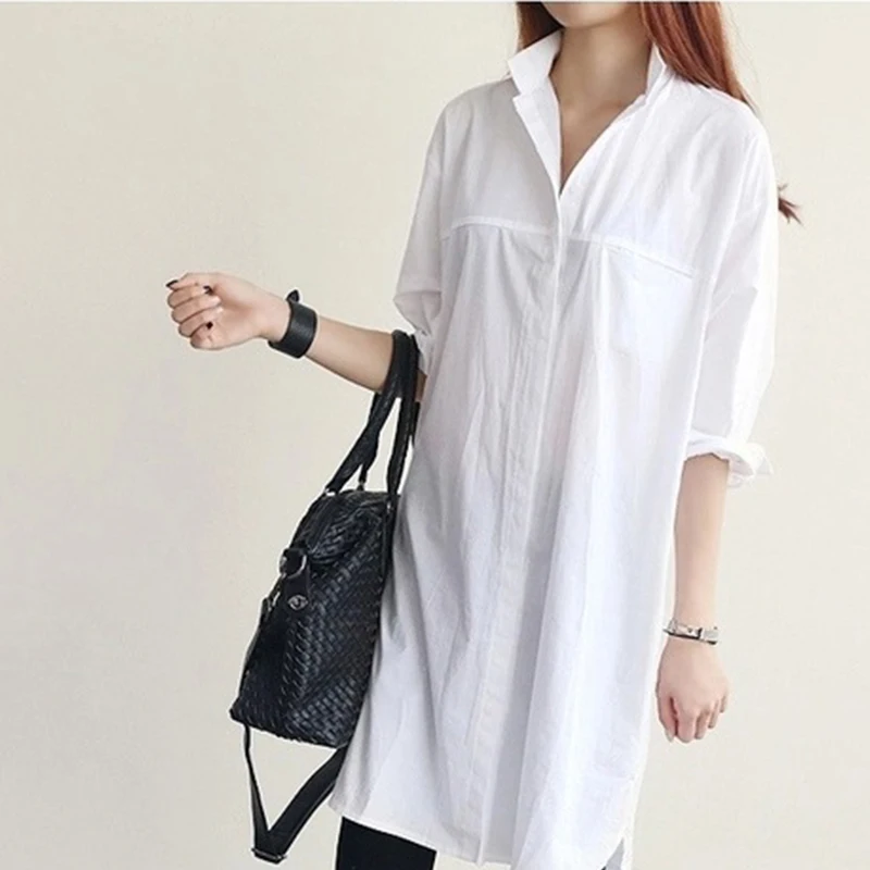 Новое поступление 2021 Женская длинная белая рубашка с длинным рукавом