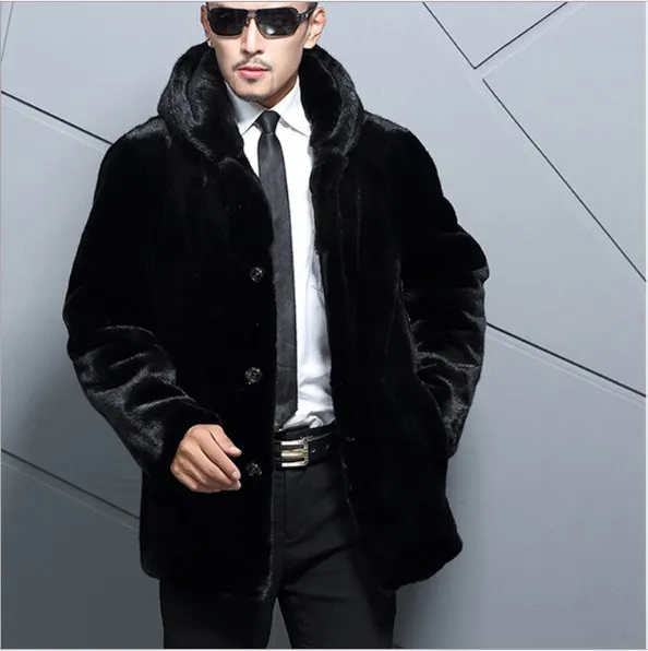 Высококачественное толстое теплое Черное пальто для мужчин 2020 из искусственного