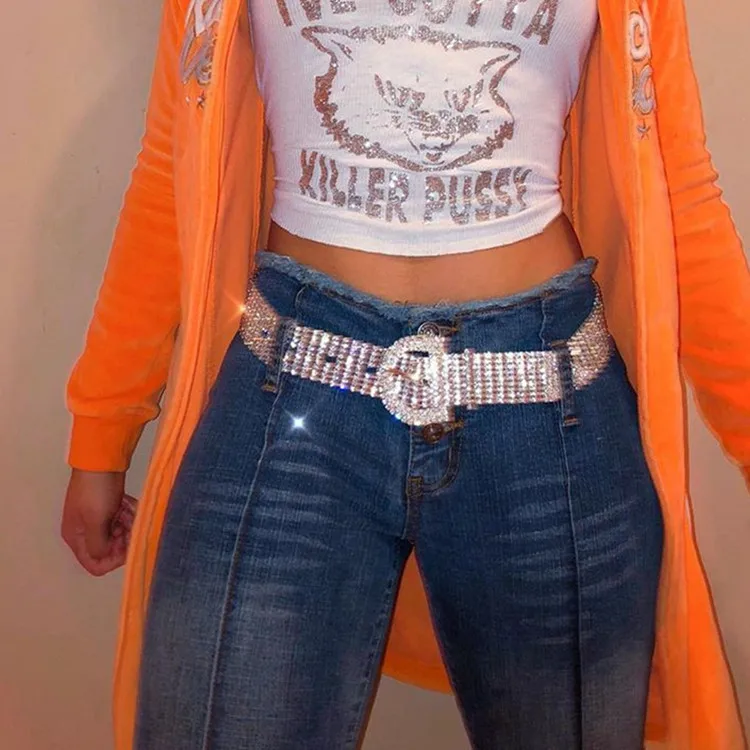 

D Button Full Diamonds Sequins Women Belts Women 2019 Fashion Streetwear Belt Gold & Silver 2 StyleColor Crystal Metal Belt