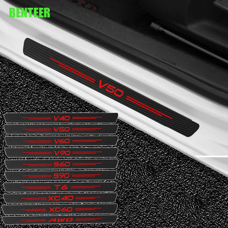 

4pcs Carbon Fiber Car Door Sticker For Volvo S60 S70 S80 XC90 V40 V50 V60 V70 S90 V90 XC60 XC40 XC70 C30 C70 AWD T6 Accessories