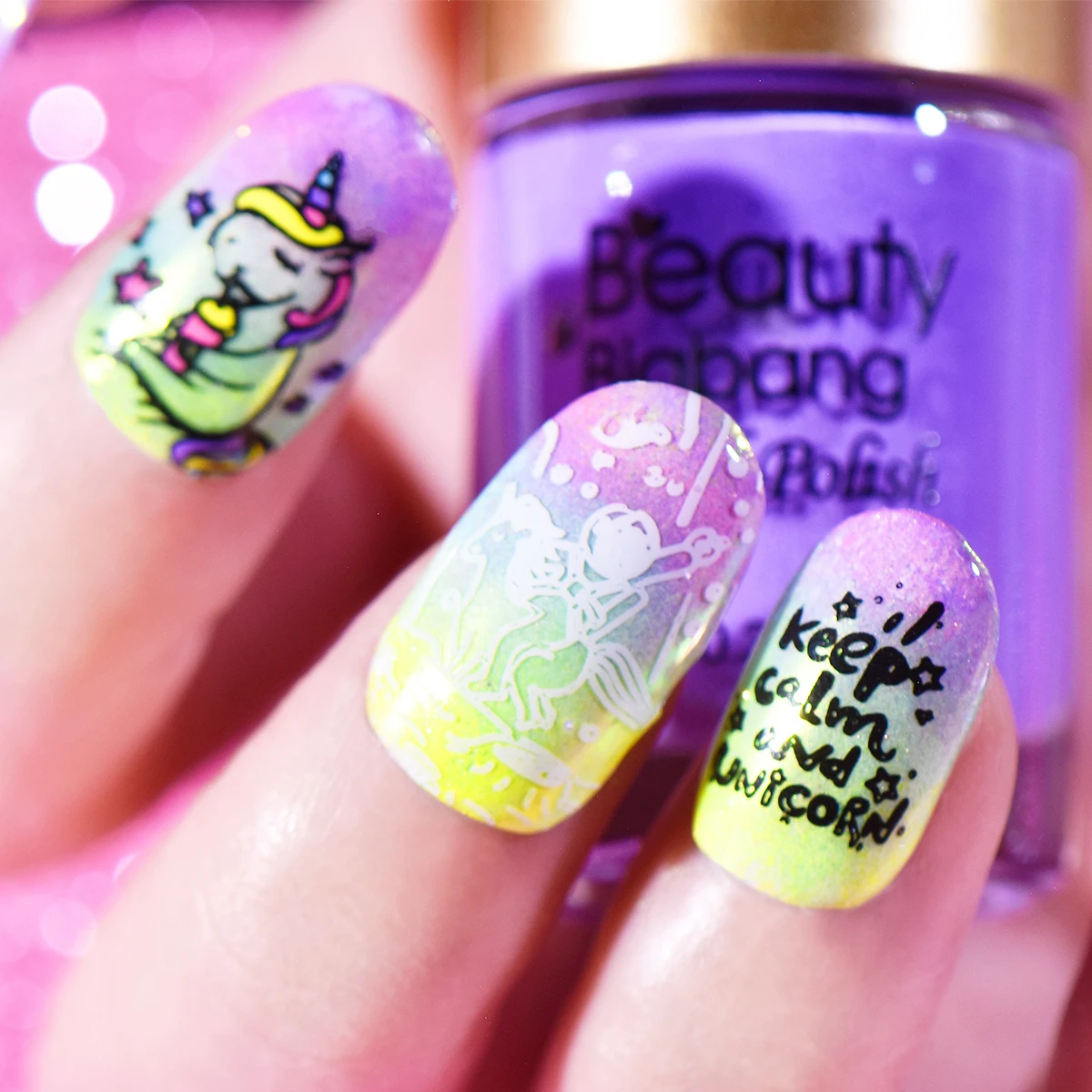 Штамповочные пластины в стиле единорога для ногтей милый узор виде облаков