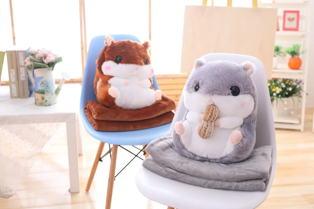 Прямая поставка Peluches хомяк плюшевые животные мягкая игрушка хомячок с покрывалом Подушка 3 в 1 Набор для детей